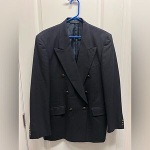 Vintage Hardy Amies Midnight Blue Double-Breasted Blazer gold buttons 40L wool